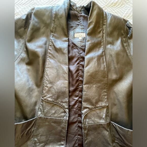 VTG Rafael Whimsy Goth Open Front Dolman Sleeve Retro Leather Jacket Medium - Picture 9 of 10